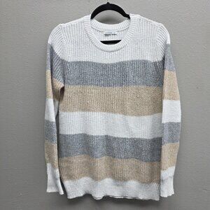 Pink Clover Sweater Womens Large Gray Beige White Striped Pullover Knit Top